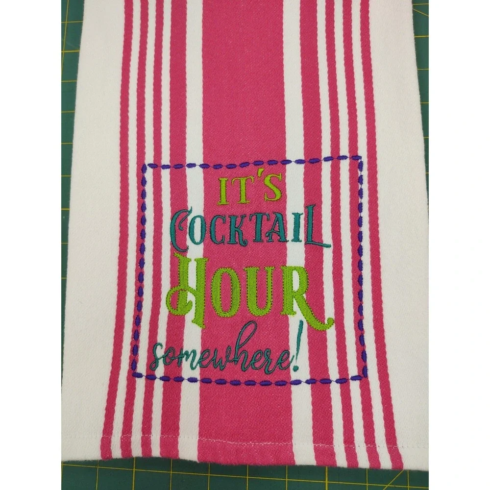 It's Cocktail Hour Somewhere!  Handcrafted Kitchen Hand Tea Towel Great Gift!